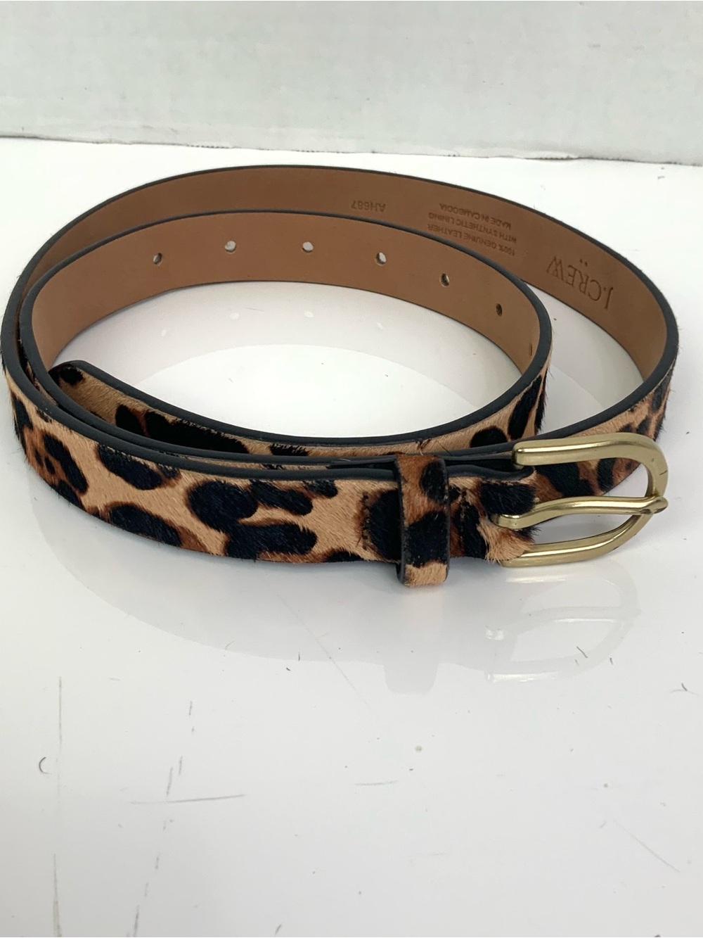 J. Crew Women’s Sz M/L Calf Hair Leopard Print 1” Belt Gold Tone Buckle #AH687 - Picture 3 of 8